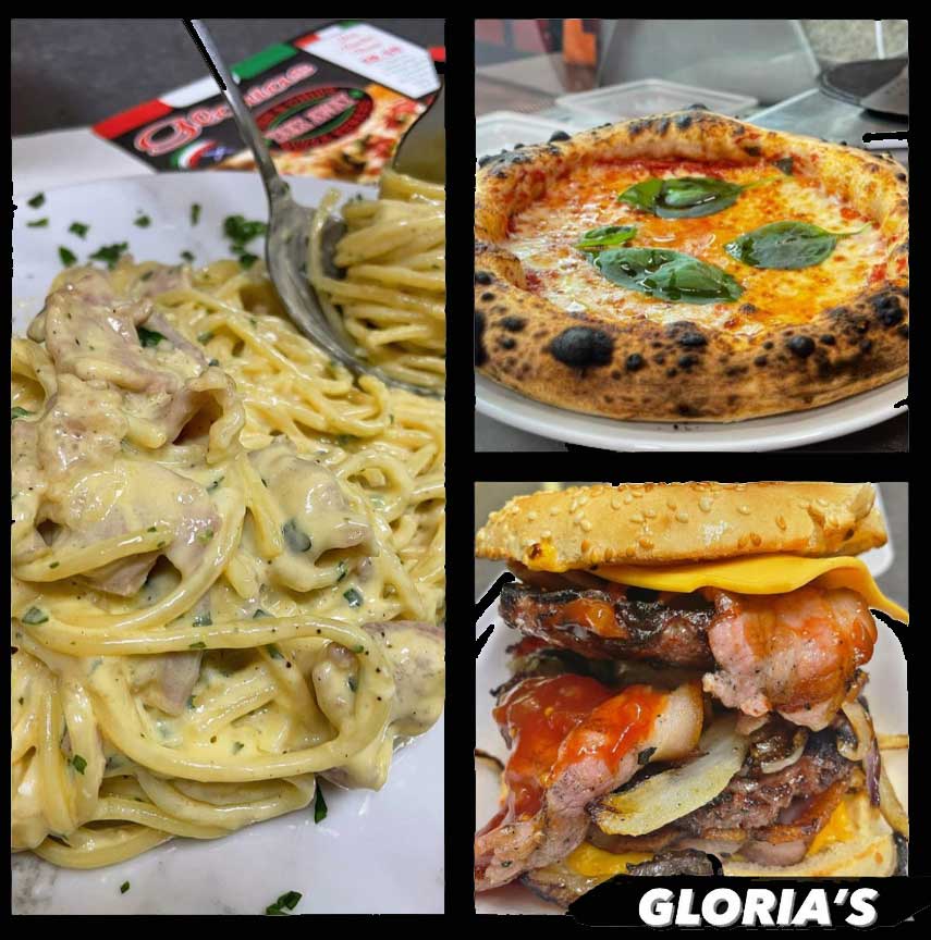 a creamy pasta served at Glorias Fast Food in Bonnyrigg
          a fresh pizza served at Glorias Fast Food in Bonnyrigg
          a juicy burger served at Glorias Fast Food in Bonnyrigg
          